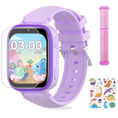 OKYUK Kinder Smartwatch mit Anruffunktion, Kinder Uhren für Jungs mit 31 Puzzlespielen und 15 Hörbüchern, Multifunktionale Smartwatch für Kinder (A26 Lila)